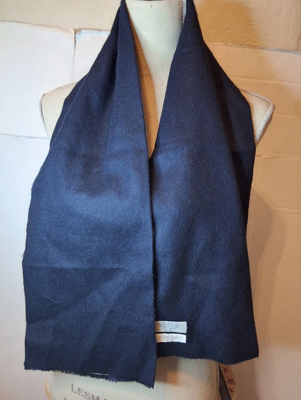 Vintage Lord & Taylor Silk Wool Paisley Scarf Made in Japan Navy / Black Ivory - Picture 3 of 7